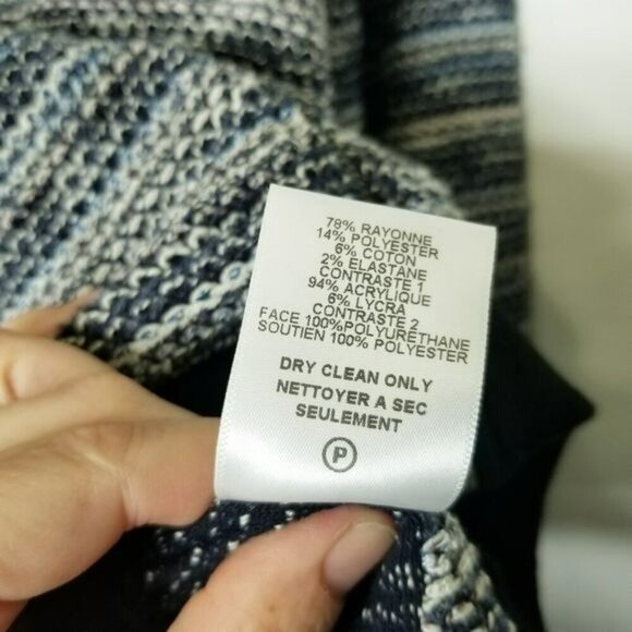 Velvet by Graham & Spencer White and Blue Knit Striped Full Zip Moto Jacket L - Picture 12 of 13